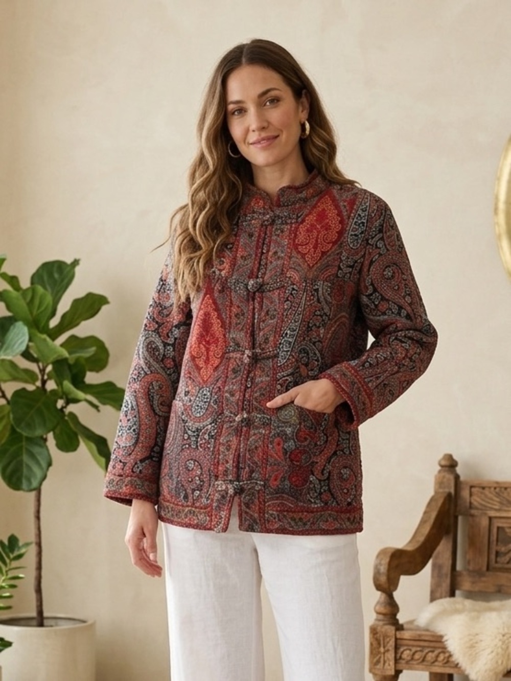 Women's White Stag Jacket Size 16W Red Blue Paisley